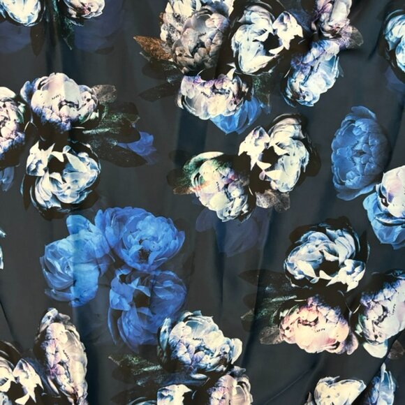 Theia Couture Blue and White Printed Satin Long Evening Gown Size 2 - Picture 5 of 6